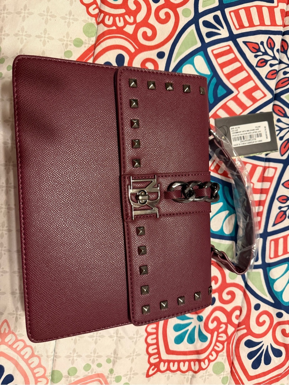 Badgley Mischka Studded Burgundy Shoulder Bag